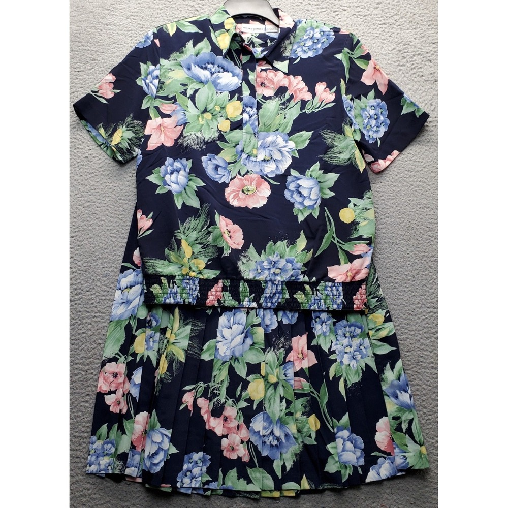 Alfred Dunner 2 Piece Set Blouse & Skirt Womens 12 Multi Floral Smocked Popover